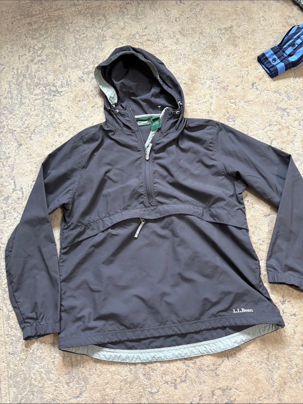 L.L. Bean Hooded Windbreaker in Dark Gray with Light Gray Lining